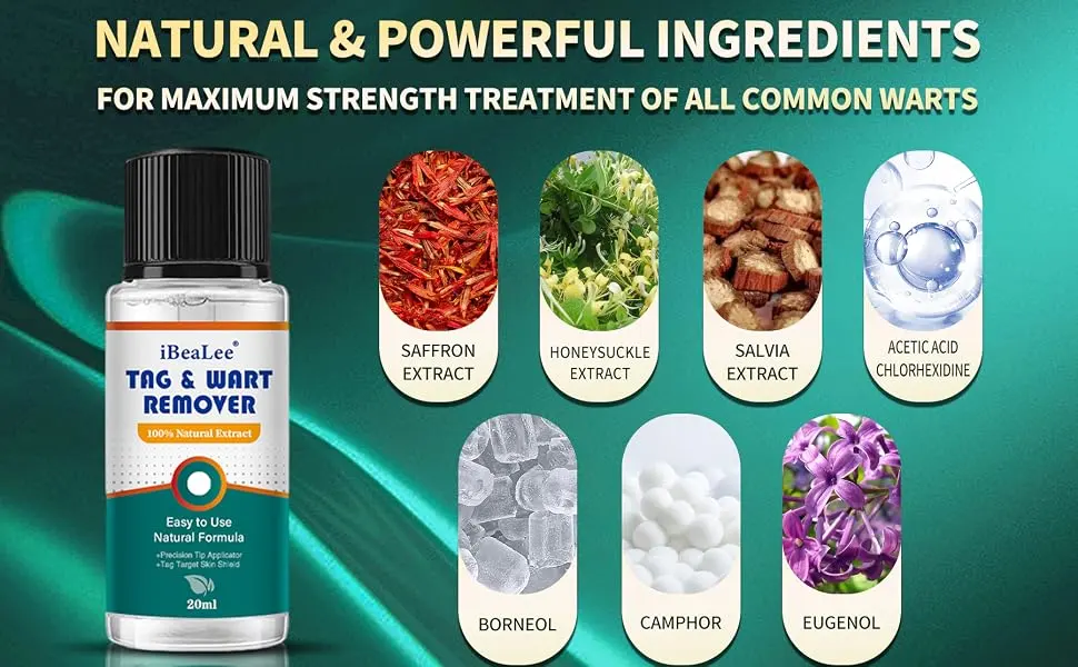 Wart Remover Liquid - Effective Wart Removal with Specialized Formula for Plantar and Common Warts. Safe Botanical-Based and Strong - skin tag removal