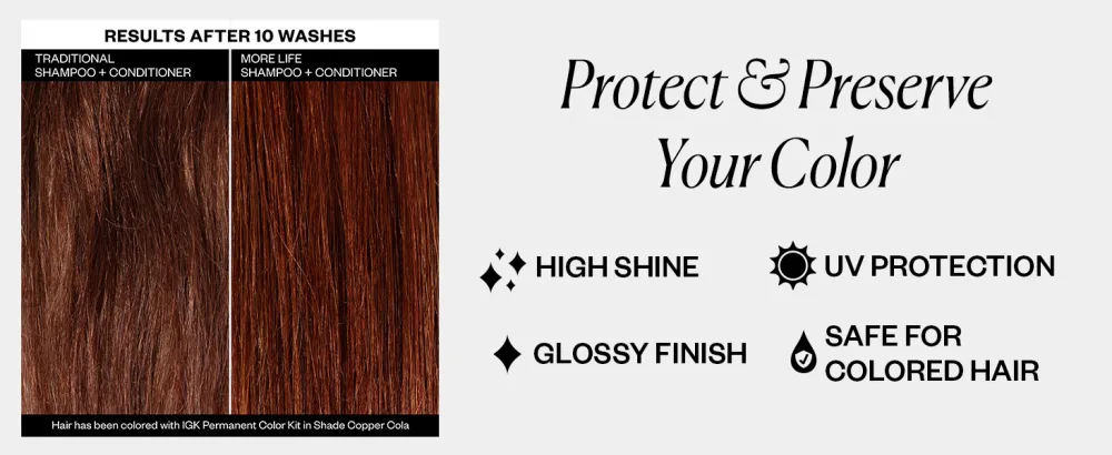 IGK More Life Color Extending Gloss Shampoo 236 ml / 8 oz - protect & preserve color, high shine, glossy finish shampoo