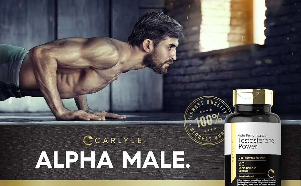 Carlyle Testosterone Power for Men | 60 Rapid Release Softgels | Non-GMO Gluten Free Supplement - Testosterone