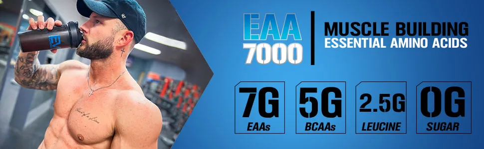 Evlution Nutrition EAA7000 - Pre & Post Workout Powder - Muscle Building + Recovery Supplement - 7g Essential Amino Acids + 5g BCAAs - Endurance + Energy Support - 30 Servings - Pink Lemonade - Muscle Building Essential Amino Acids 7G EAAs 5G BCAAs 2.5G Leucine 0G Sugar