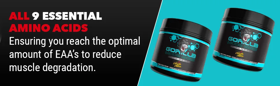 Gorilla Mode EAAs - Essential Amino Acids to Support Muscle Building Enhanced Recovery and Protein Synthesis/Use Before During or After Your Workout / 453 Grams (Jungle Juice) - Amino Acids
