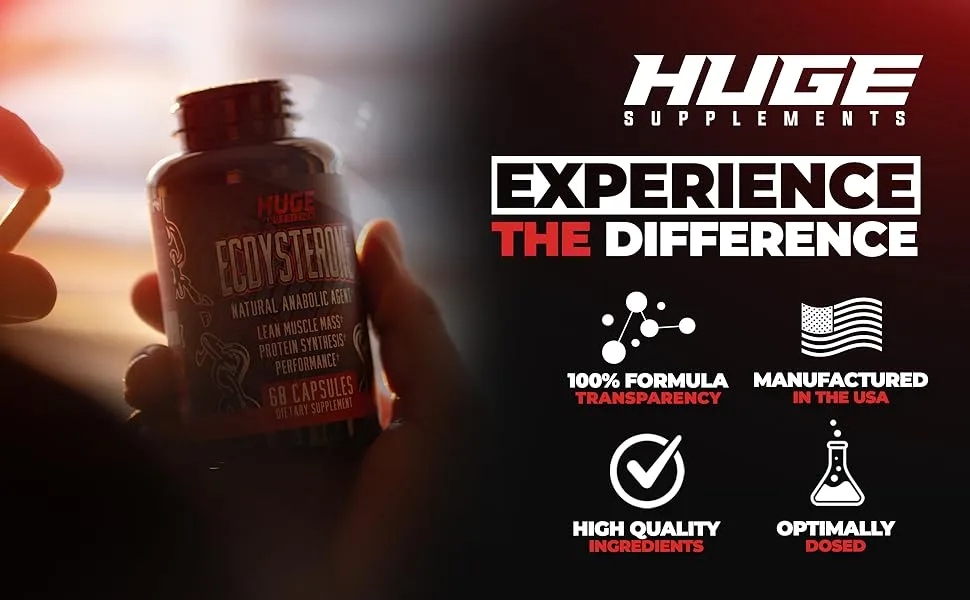Huge Supplements Ecdysterone Natural Anabolic Agent Increases Lean Muscle Mass Exercise Performance Strength and Protein Synthesis Formulated for Enhanced Absorption (60 Capsules) - Huge Supplements benefits explained