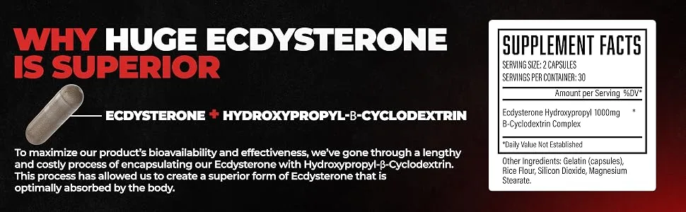 Huge Supplements Ecdysterone Natural Anabolic Agent Increases Lean Muscle Mass Exercise Performance Strength and Protein Synthesis Formulated for Enhanced Absorption (60 Capsules) - Why our ecdysterone is superior