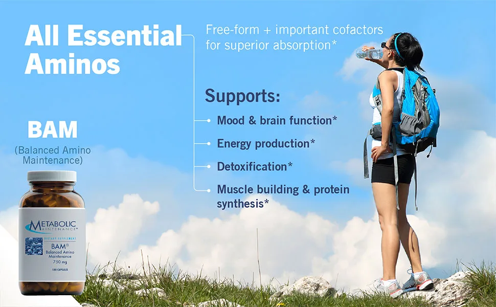 Metabolic Maintenance BAM Balanced Amino Maintenance - Essential Amino Acids Supplement - Free-Form Amino Acid Complex for Energy + Brain Support (180 Capsules) - All Essential Aminos