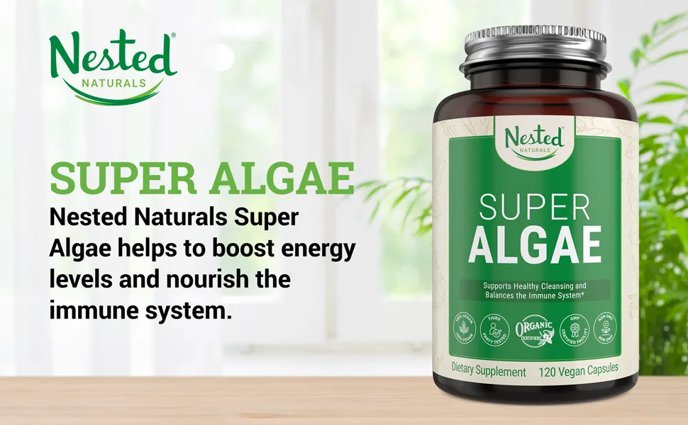 Super Algae Certified Organic Spirulina and Chlorella Vegan Capsules - Blue Green Algae Powder Supplement to Support Energy, Immune System and Healthy Gut - Non-GMO - Nested Naturals