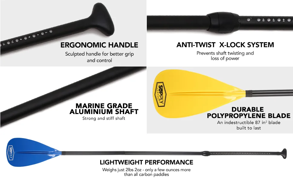 SUP Paddle - 3 Piece Adjustable Stand Up Paddle Board Paddles - Lightweight & Floating Paddleboard Oar - Durable & Packable for Travel - High-Grade Aluminum Shaft & Nylon Blade for Efficient Strokes Black - Alloy Paddle