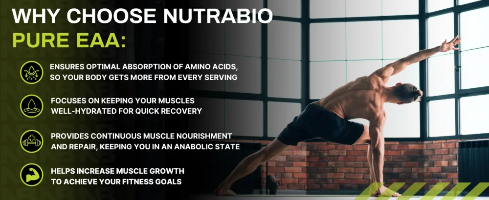 NutraBio EAA Pure 9 Amino Acids Muscle Repair and Recovery 30 Servings Cherry Limeade Pre or Post Workout All Day Recovery - Why choose Nutrabio Pure EAA