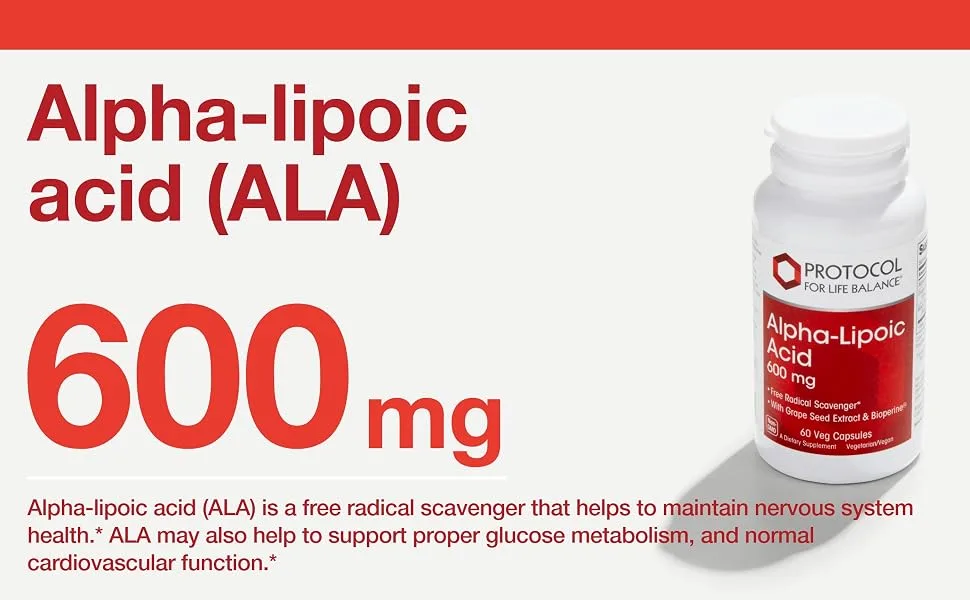 Protocol Alpha Lipoic Acid 600mg - Grape Seed Extract and Bioperine - 60 Veg Caps - Grape Seed Extract
