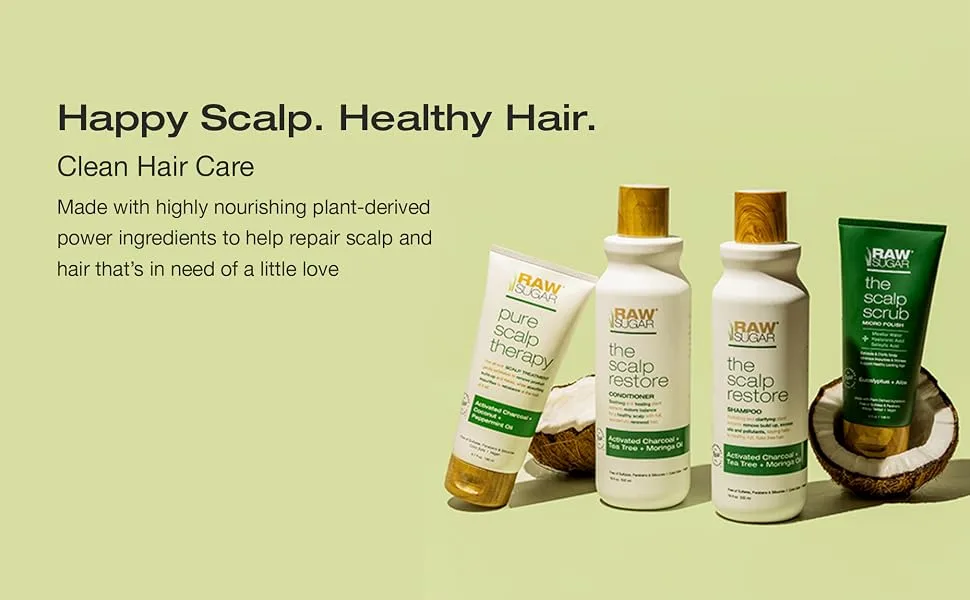 Raw Sugar Scalp Intensive Ritual- At Home Scalp Spa Kit includes Shampoo Conditioner Scalp Scrub & Hair Mask Formulated without Sulfates & Parabens - raw sugar