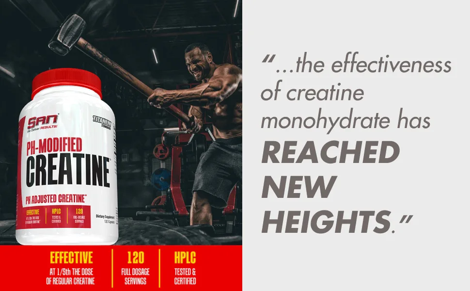 SAN Nutrition PH Modified Creatine - Buffered Creatine Formula for Enhanced Muscle Strength and Performance 120 Servings - Creatine monohydrate has reached new heights.