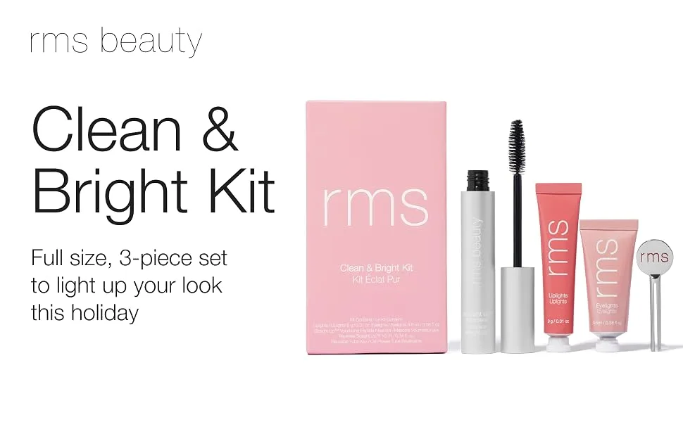 RMS Beauty Clean & Bright Makeup Kit - Makeup Starter Kit Volumizing Mascara Cream Eyeshadow & Lip Gloss Clean Beauty Makeup Gift Set Makeup Set - clean and bright kit