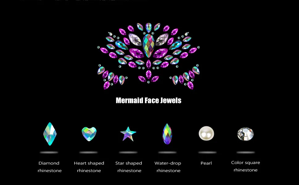 Creatrill Face Jewels Stick On Assorted 12 Sheets Gems Rhinestones for Makeup Stickers Flatback Pearls and Rhinestones for Crafts Mixed Color - face jewels