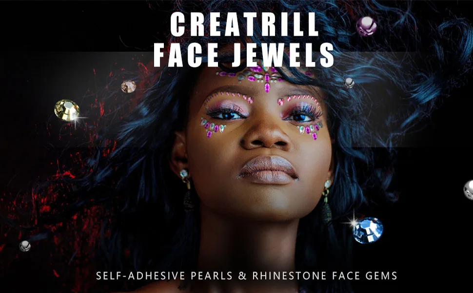 Creatrill Face Jewels Stick On Assorted 12 Sheets Gems Rhinestones for Makeup Stickers Flatback Pearls and Rhinestones for Crafts Mixed Color - product information 6