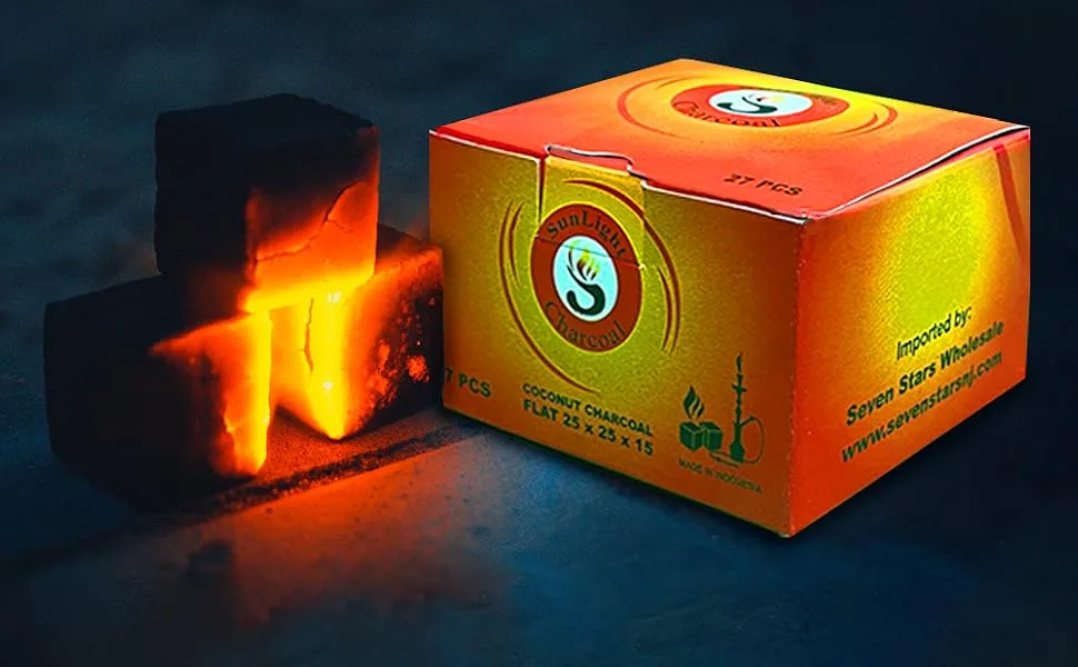 Sunlight Charcoal Coconut Coals  Coco Charcoal Flats for Multipurpose  Natural, No Odor, No Bad Taste  Coconut Cube Shell Anti Humidity Pouch - Protective Packaging - 2.5 x 1.5cm - (27) - Easy to Light with a Burner