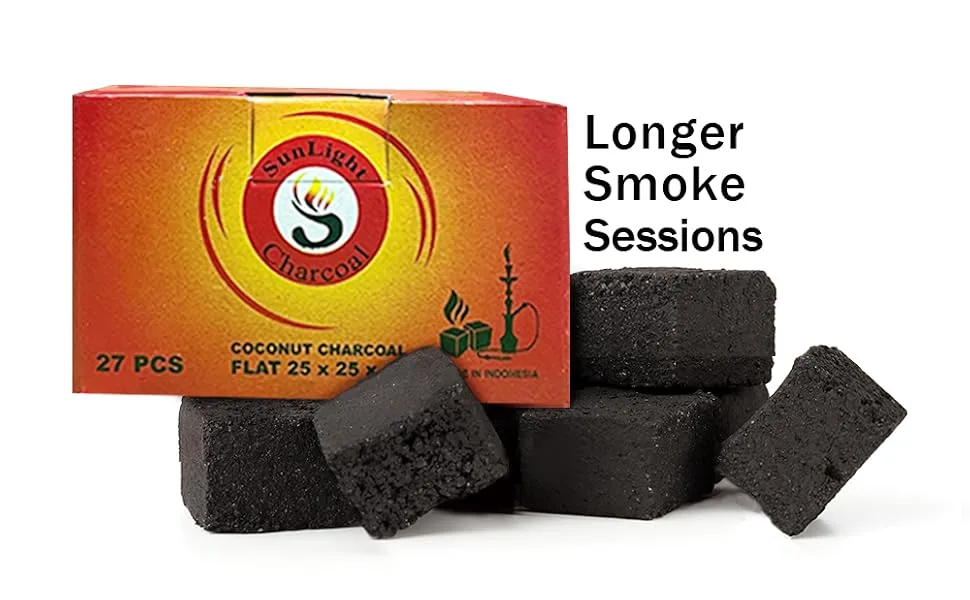 Sunlight Charcoal Coconut Coals  Coco Charcoal Flats for Multipurpose  Natural, No Odor, No Bad Taste  Coconut Cube Shell Anti Humidity Pouch - Protective Packaging - 2.5 x 1.5cm - (27) - Longer Smoke Sessions