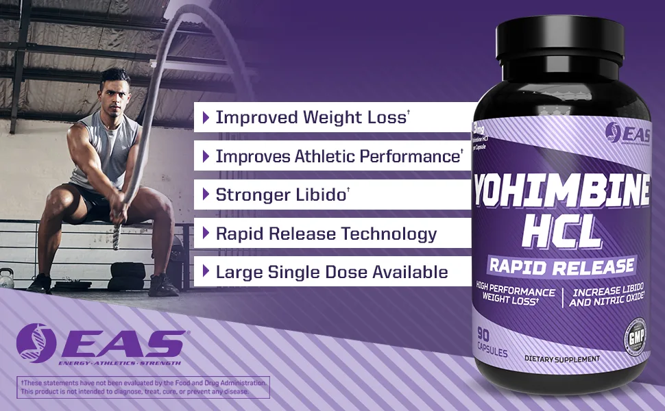 Yohimbine HCL | Improved Weight Loss & Athletic Performance | Rapid Release Technology | Better Absorption with Cyclosome Delivery | 90 Capsules - EAS Yohimbine