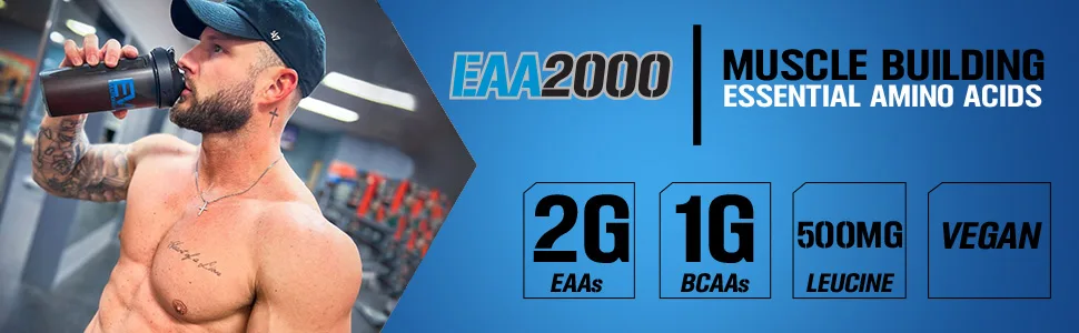 Evlution Nutrition EAA2000 - Pre & Post Workout Capsules - Muscle Building + Recovery Supplement - 2g Essential Amino Acids + 1g BCAAs - Endurance + Energy Support - 30 Servings - 2G EAAs 1G BCAAs 500MG Leucine Vegan