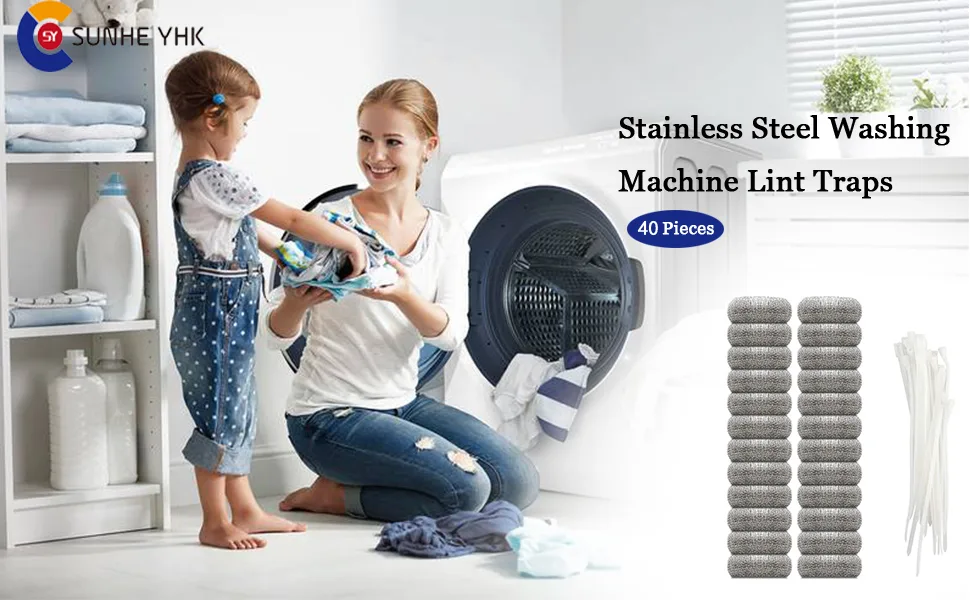 SUNHE 40 Pieces Lint Traps Washing Machine Lint Trap Snare Laundry Mesh Washer Hose Filter with 40 Pieces Cable Ties (40) - lint traps