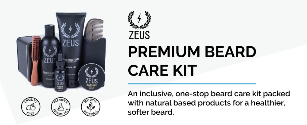 ZEUS Premium Beard Care Kit Complete Grooming Set Beard Wash Combo Beard Oil & Balm Beard Brush & Comb (Sandalwood) - Premium beard care kit
