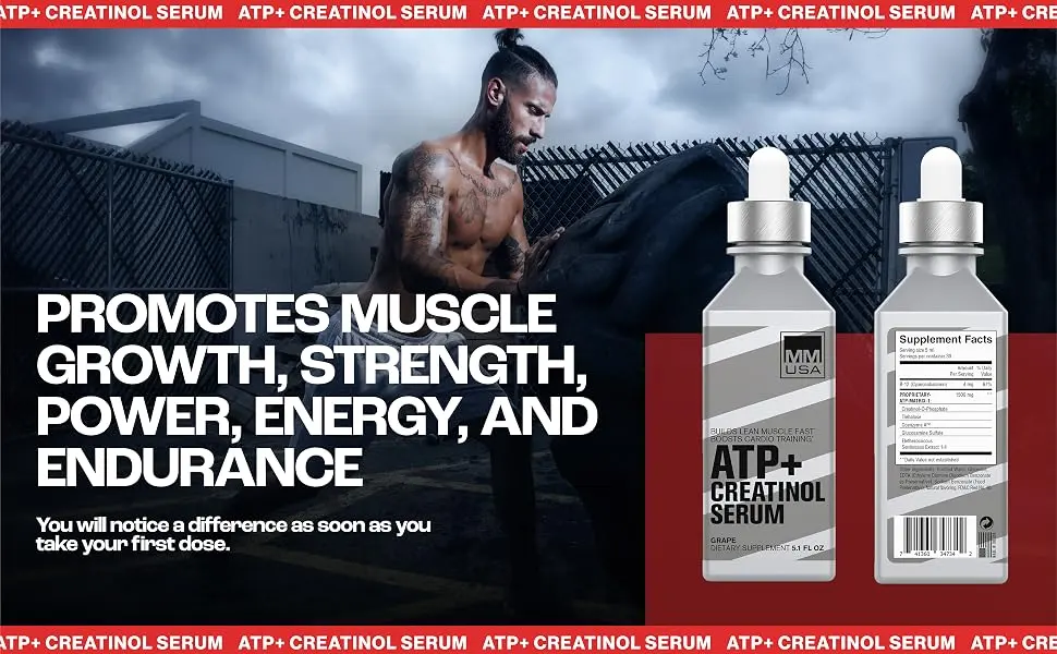 ATP+: Men's Creatine Serum. Maximize Workouts with Enhanced Energy. Boost Muscle Strength & Recovery. Rich in Amino Acids & Vitamins. With Joint Support. Top Pre-Workout Solution. 5.1 Fl Oz Grape - hcl creatine, muscle builder, muscle recovery, post workout, bcaas amino acids