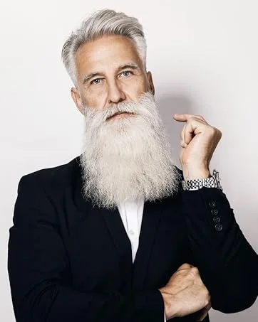 Godefroy Silver Fox Beard and Scalp Shampoo For Gray Hair  - handsome-aged-man-wearing-stylish-black-suit