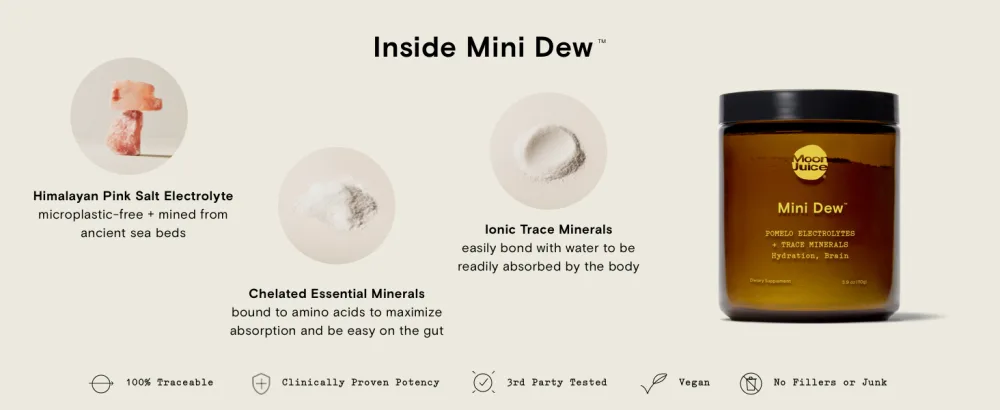 Moon Juice - Mini Dew Electrolytes Powder - Watermelon 30 Servings - 2in1 Electrolytes & Minerals - Hydration & Brain Function - 3rd Party Tested - 100% Traceable - Sugar Free Vegan Non GMO Keto Watermelon (30 Servings) - mini dew electrolyte powder and mineral supplement for brain function and hydration moon juice