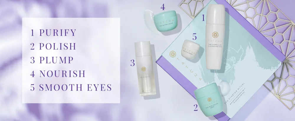 Tatcha The Starter Ritual Set - Balancing for Combo to Oily Skin | 2 Week Introductory Set | $92 Value - purify, polish, plump, nourish, smooth eyes