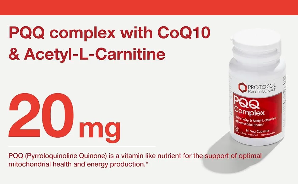 Protocol PQQ Complex - Mitochondrial Health - with CoQ10 & L Carnitine - B Vitamin - Supplements for Energy - 30 Veg Caps - PQQ Complex