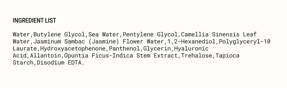 JUNO & Co. Bubble Toner for Face Rehydrating and Balancing Facial Toner 85ml/2.87 Fl Oz - Ingredient list