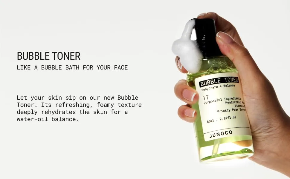 JUNO & Co. Bubble Toner for Face Rehydrating and Balancing Facial Toner 85ml/2.87 Fl Oz - Like a bubble bath for your face