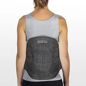 Sunbeam Heating Pad Wrap for Back Pain Relief with Auto Shut Off and Moist Heating Option, 23 x 15", Slate Grey - Sunbeam Contoured Back Heating Pad with Strap Get soothing, direct back pain relief from this soft