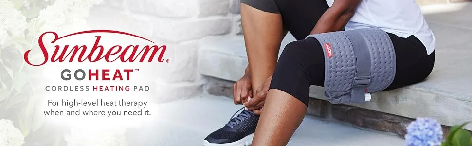 Sunbeam Cordless Heating Pad, Portable and Rechargeable for Back, Shoulder, Arm, and Leg Pain Relief, 9.5 x 12", Slate Grey - Banner