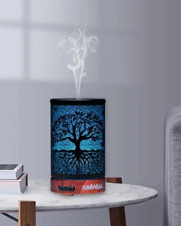 ASAWASA Diffusers for Essential Oils Essential Oil Diffuser with Waterless Auto Shut-Off Metal Art Aromatherapy Humidifier with Multicolor Changed Night Light Ideal for Home Gifts Spa Yoga (Banyan) - Essential Oil Diffusers