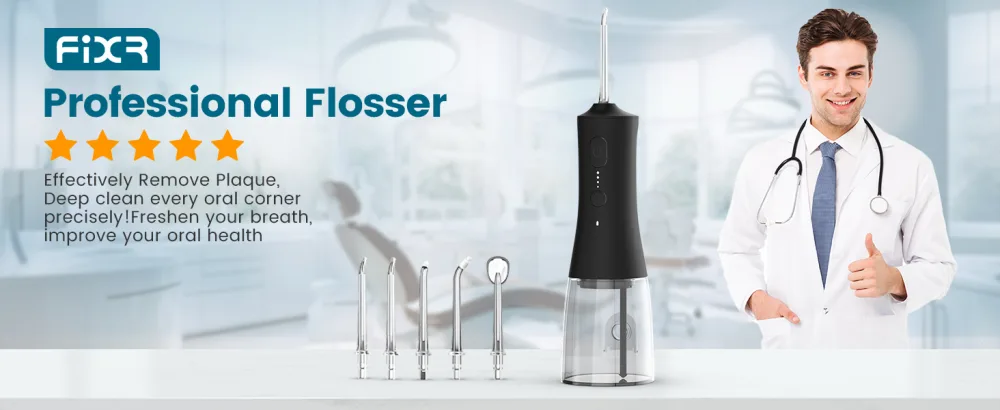 Water Flosser - Cordless Portable Oral Irrigator with 2000mAh Battery 4 Nozzle Types 4 Cleaning Modes 265ml Water Tank IPX7 Waterproof - Water flosser