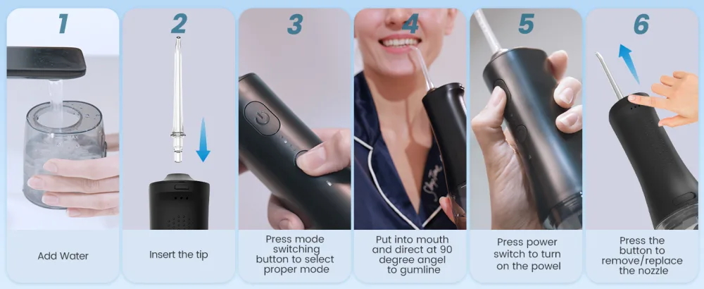 Water Flosser - Cordless Portable Oral Irrigator with 2000mAh Battery 4 Nozzle Types 4 Cleaning Modes 265ml Water Tank IPX7 Waterproof - water flosser