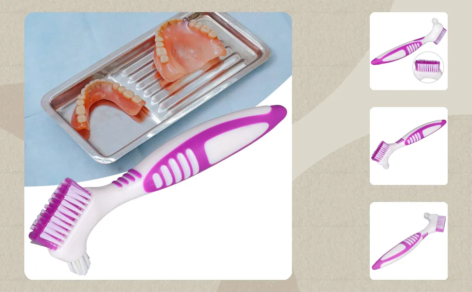 Denture Cleaning Brush Dual Head Denture Toothbrush Denture Brushes False Teeth Cleaning Brus Double Sided Portable Denture Toothbrush for Partial and Full Dentures - 1411220025011-1