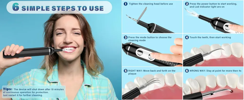 Plaque Remover for Teeth Dental Cleaning Kit Tartar Remover for Teeth with LED Light & 5 Modes Rechargeable Dental Cleaner 4 Replaceable Heads - dental tools for home use