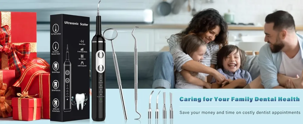 Plaque Remover for Teeth Dental Cleaning Kit Tartar Remover for Teeth with LED Light & 5 Modes Rechargeable Dental Cleaner 4 Replaceable Heads - dental tools for home use