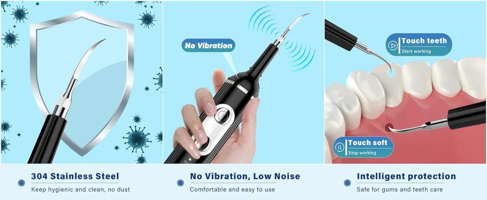 Plaque Remover for Teeth Dental Cleaning Kit Tartar Remover for Teeth with LED Light & 5 Modes Rechargeable Dental Cleaner 4 Replaceable Heads - teeth stain remover