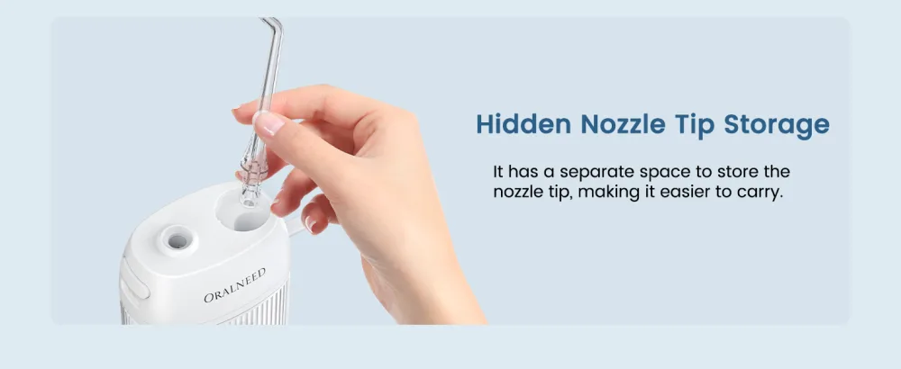 Portable Travel Water Flosser for Teeth Cleaning with 3 Flossing Tips Orthodontics and Braces Dental Care - Hidden Nozzle Tip Storage