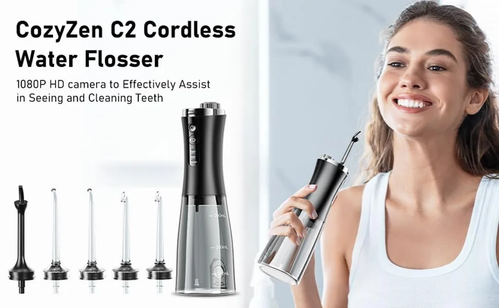 Oral irrigator Visual Water Flosser C2 with 10 MP Camera for Teeth 2 Modes 12 Gears IPX7 Portable 350ML Water Tank - Water flosser