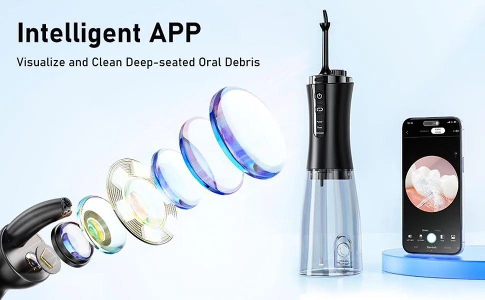 Oral irrigator Visual Water Flosser C2 with 10 MP Camera for Teeth 2 Modes 12 Gears IPX7 Portable 350ML Water Tank - Water flosser
