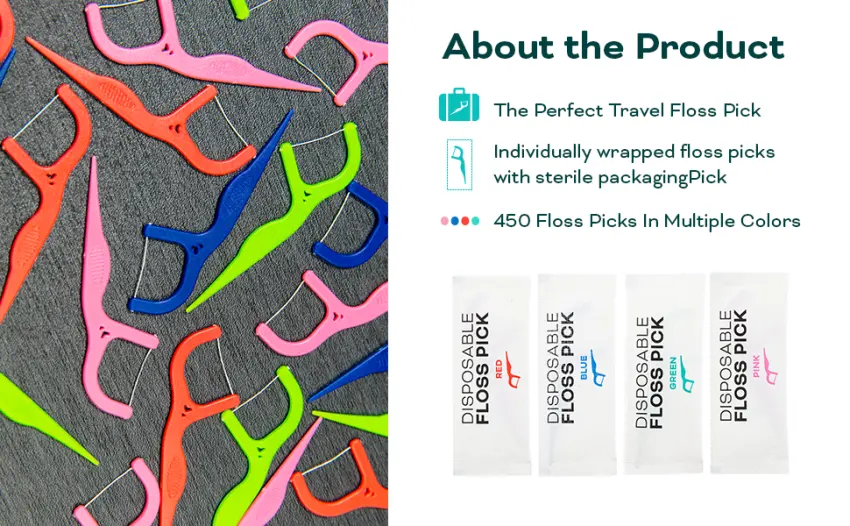 450 Individually Wrapped Floss Picks - Multi-Color Travel Floss Picks - Easy Grip Disposable Floss Picks - Dental Flossers for Teeth - Gently Removes Plaque & Food Particles Between Teeth - Avistar Floss Pick