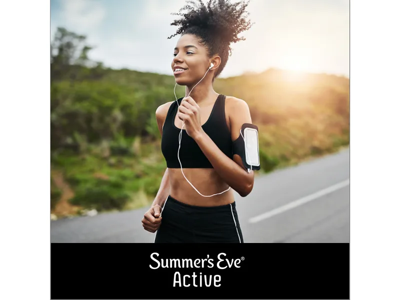 Summer's Eve Active Freshening Spray, Absorbs Moisture, 2 oz - Woman going on a run