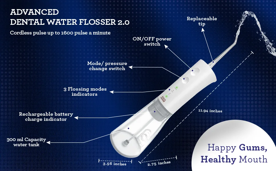 GuruNanda Advanced Dental Water Flosser 2.0 (R3100) (without UV Light) 300 ml White - gurunanda