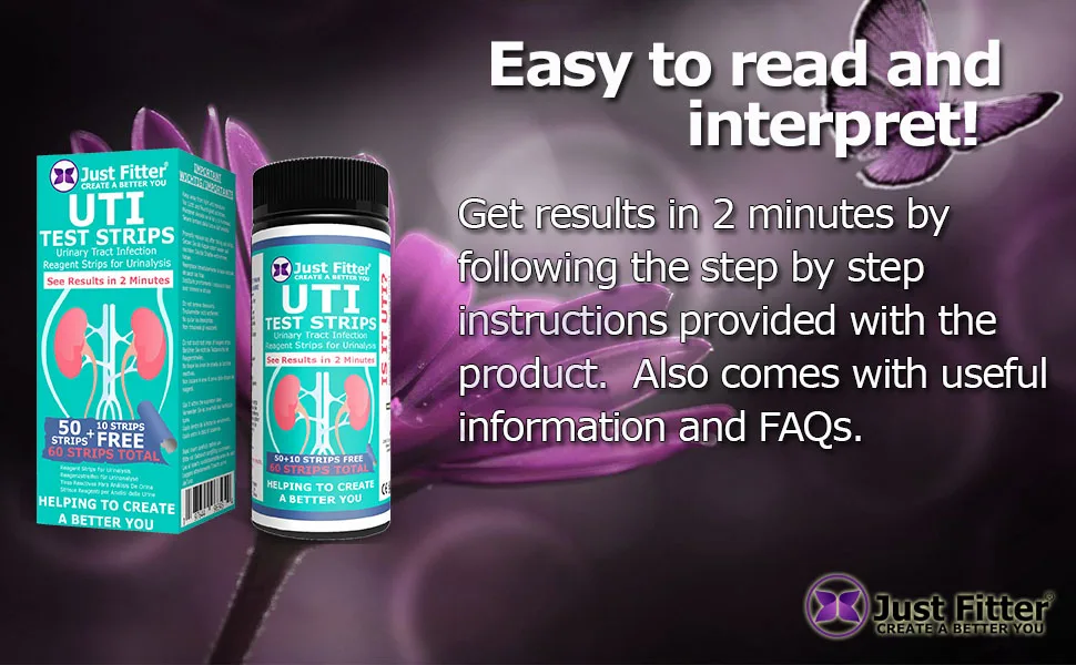UTI Urine Test Strips. Urinary Tract Infection Strip. Simple Fast and Accurate Results. Urinalysis Home Testing Stick Kit for Nitrite and Leukocytes. 1 Bottle - easy to read and interpret uti test strips