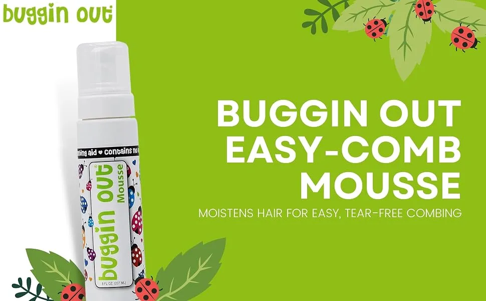buggin out Nit Combing Mousse | No More Lice | Slippery Nits | Safe For Kids & Adults | Daily Use | 8oz - lice mouse prevention head rosemary prime removal nit home comb out mousse tea tree eggs rid fairy