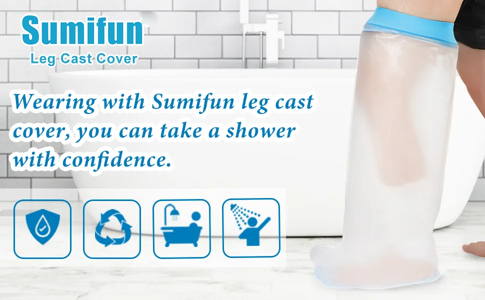 Sumifun Waterproof Shower Cast Protector, Extra Large Leg Cast Covers for Shower Adult with Non-Slip Padding Bottom, Keep Cast Dry Waterseal Protection - cast covers for shower leg leg cast covers for shower adult waterproof cast cover for leg