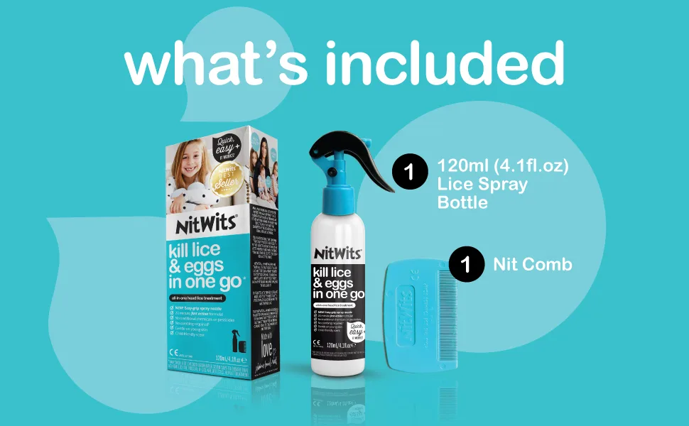 NitWits All-in-One Head Lice Treatment Spray Kills Nits & Eggs Includes Lice Spray 120ml & Nit Comb NitWits All In One Spray - nitwits aio what