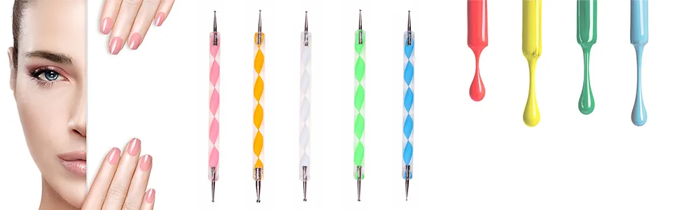 Sularpek 5Pcs 2 Way Dotting Pen Tool Nail Art Tip, Multicolor Dotting Tool Set, Dot Paint Manicure kit, for Embossing Pattern Clay Sculpting Nail Art fluorescent color - product information 1
